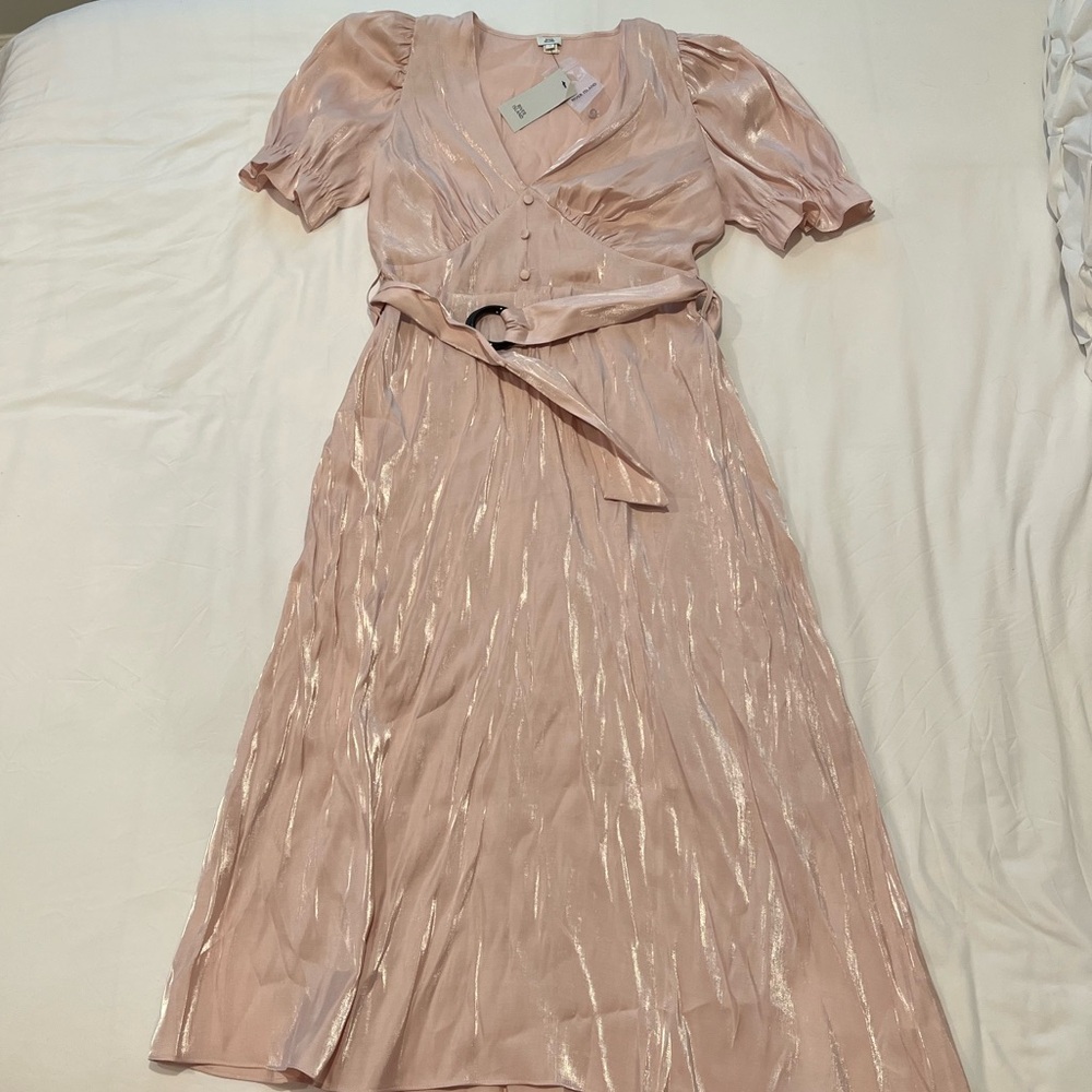 River Island Pink Puff Sleeve Midi Dress